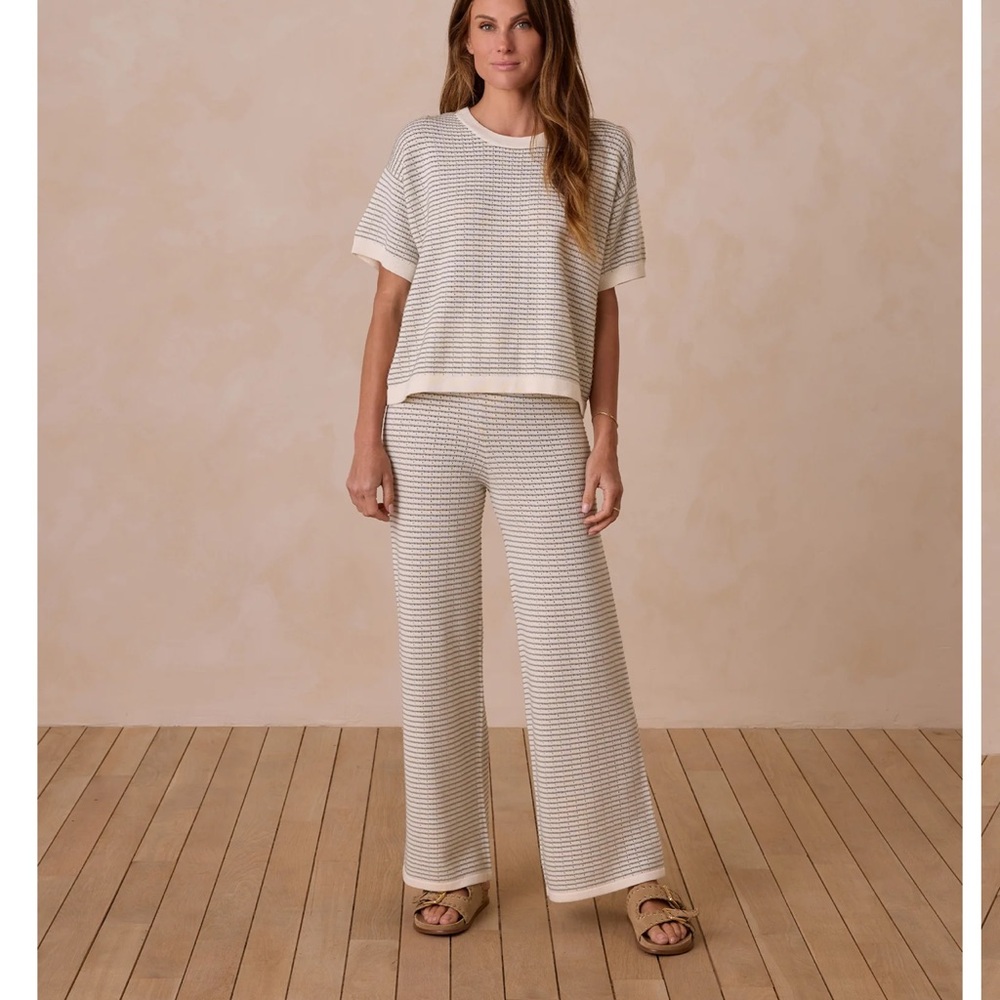 Rylee + Cru Cream and green Wide Leg Pants